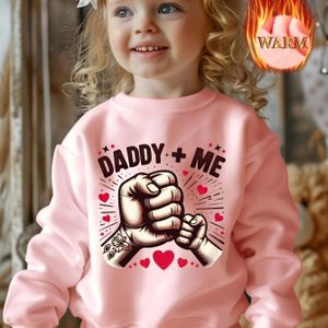 'Papa+Ik' Print Meisjes Ronde Hals Thermisch Gevoerde Pullover Casual Lange Mouw Sweatshirt Tops Voor Herfst/ Winter