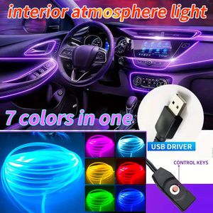 Beste cadeaus 5m/197 inch - 7 kleuren RGB Auto LED Interieur Lichtstrips LED Strip Verlichting RGBic EL Draden Flexibele Sfeerverlichting Vezeloptiek USB Neonlicht