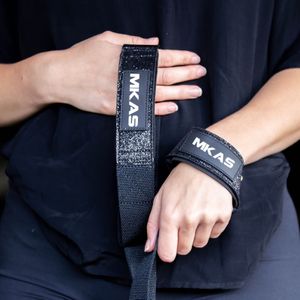 1 Pair Mkas Glitter Lifting Wrist Straps - Adjustable Neoprene Padded Wristbands For Weightlifting, Bodybuilding & Strength Training, Pink/black With "logo" Design, Polyester Material For Fitness