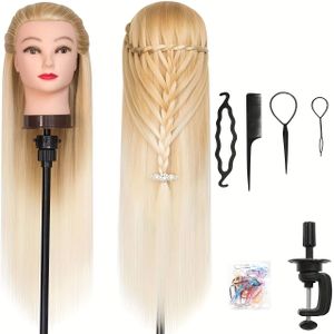 Trainingshoofd 28 Inch Kapsel Styling Hoofd Synthetische Fiber Styling Hoofd, Kapsel Hoofd Met Klem En DIY Vlechten Set, Halloween Prop, Unisex-Volwassenen