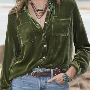 Elegante damesblouse met lange mouwen - Klassieke kraag, knoopsluiting, niet-doorschijnende stof voor dagelijkse & formele outfits - Alle seizoenen, kantoor, feest