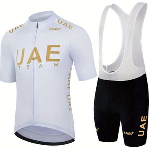 UAE Heren Zomer Professionele Fietsploeg Korte Mouw Jersey Set, Fietsploeg Sportshirt, Fiets Top En Bib Shorts, Ademend Sneldrogend Hoge Dichtheid Spons Vulling.