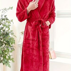 Herfst- en Winterflanellen Badjas met Extra Fleece en Dikke Slaapkleding