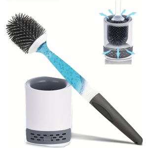 Easy-clean Silicone Toilet Brush With Holder - Reusable, Wall Or Floor Mount Options, No Drilling Required, White