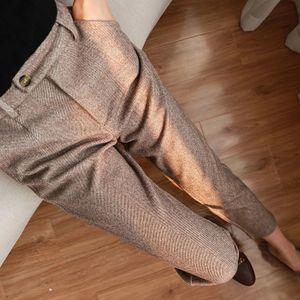 Herengraat Rechte Pijp Broek, Elegante Hoge Taille Voorkant Broek Voor Werk & Kantoor, Dameskleding
