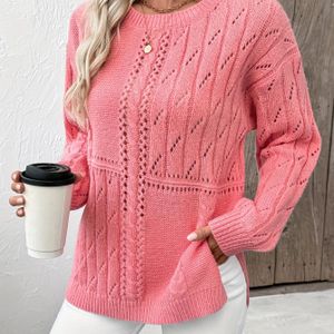 Vrouwen Mode Winter Hert Pluche Trui Kleur Elegant Ronde Hals Open Zij Split Casual Top