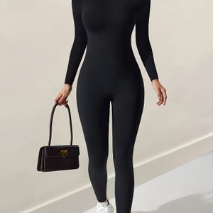 Dames Lange Mouwen Jumpsuit, Slim Fit Hoge Taille Billen Lifting Rits Achterkant Sport Casual Jumpsuit