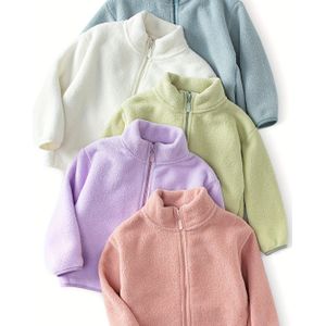 Nieuwe Meisjesjas, Herfst Winter Stand Kraag Zachte Pluche Jas, Roze Dikke Pluche Kleur Schattige Casual Warme Losse Ritsjas voor Peuters