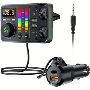 JaJaBor Draadloze FM-Zender voor QC3.0/PD Snelladen (20W+30W), MP3-Speler, Handsfree , USB/SD Muziekspeler, FM-Radio, USB-C/PD Oplader, Autokit voor Smartphones (iPhone/)