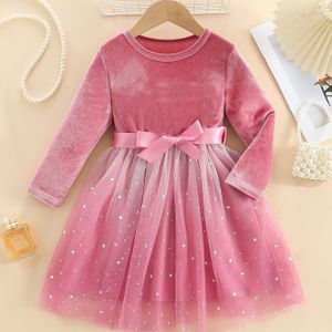 Chique Meisjes Jurk met Lange Mouwen en Mesh - Knielengte, Perfect voor Lente/Herfst Feestjes, Jurk voor Meisjes