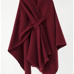 Plus Size - Dames Plus Size Kleur V-Hals Cape Jas - Asymmetrische Zoom, Niet-Rekbare Stof, Casual Stijl voor Alle Seizoenen, Herfst Winter Bovenkleding|V-hals Cape|Asymmetrische Zoom Jas