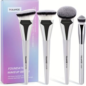 MAANGE 4-delige gezichtsborstelset, foundationborstel, concealerborstel, blushborstel, zachte haren, Kabuki-borstel, draagbaar voor op reis, geschikt voor beginners, vakantiegeschenk voor dames