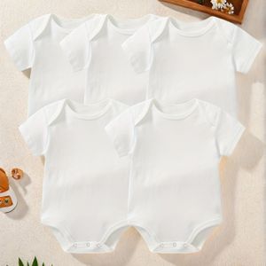 5-Pack Baby Bodysuits, Polyester 95% Spandex 5% Comfortabele Koele Stof, Kleur Ronde Hals Korte Mouw T-Shirt, Regular Fit Gebreide Stof, Lente/Zomer/Herfst Baby Outfit, voor Buiten