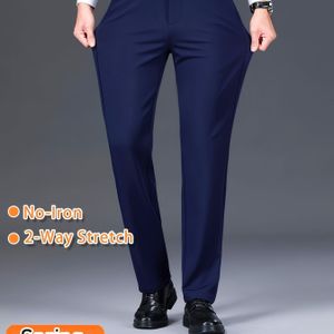 Heren Professionele Zakelijke Casual Broek - Elastische Taille, Rechte Pijp, Kleur, Middelhoge Taille, Knopdetail, voor Kantoor & Formele Kleding