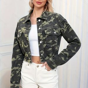 Vrouwelijke Camouflage Denim Jas, Casual Polyester 100% Geweven Jas met Knopen Detail, Niet-Rekbaar , Willekeurige Print, Lente/Herfst Buitenkleding