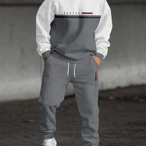 Heren Herfst Winter Losse Pasvorm Patchwork Print Hoodie en Sweatpants Tweetalig Set