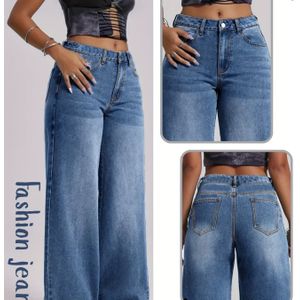 Stretchy, veelzijdige modejeansbroek voor dames, gewassen blauwe losse rechte broek, geschikt voor werk, kamperen, winkelen en uitgaanskleding, comfortabele slim-fit broek voor alle seizoenen.