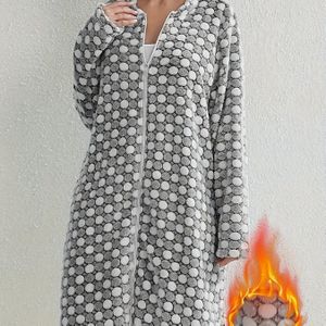 Dames Elegante Dikke Flanellen Nachtjapon met Badjas - Lange Rits, Pyjama Jurk met Zakken, Wasmachinebestendige Winterslaapkleding voor Thuis, Gezellige Herfst- en Winterjurk