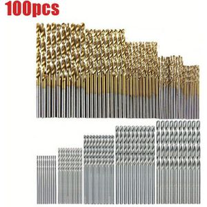100pcs Hss Titanium Coated Drill Bit Set, Twist Drill Bits Set, High Metal Drill Bits Set For Cast Iron, Aluminum Alloy, Copper, Wood, Plastic