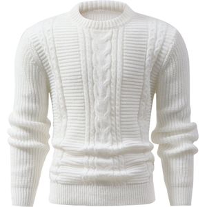 Iron OBM Heren Geribbelde Gebreide Trui - 100% Polyester Slim Fit Lange Mouwen Pullover, 300gsm Zware Casual Wintertrui met Ronde Hals & Kleur Ontwerp