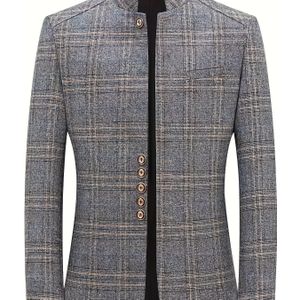 Heren Mao-jas met staande kraag, dun en dik voor lente/herfst en winter, geruit en gestreept casual , zakelijke jas, modieuze casual herenkleding