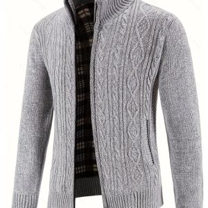 Herensweater voor Zakelijk Gebruik - Formele & Alledaagse Gebreide Sweaterjas, Machinewasbare Kantoortrui met Opstaande Kraag, Wintertrui in Grijs voor Gym, Vergaderingen en Casual Uitjes