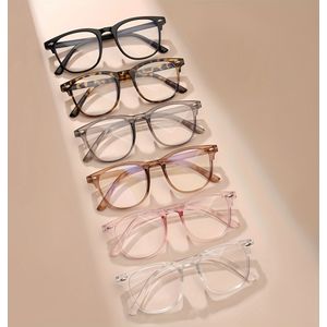 6 paar Y2K vierkante frame mode brillen - heldere lenzen, plastic scharnieren, ovale frames in zwart, beige, , lichtblauw, roze, modieuze en veelzijdige voor styling, stijlvolle brillen