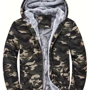 Heren Casual Camouflage Hoodie, 100% Polyester Warme Fleece-Gevoerde Zip-Up Sweatshirt voor Herfst/Winter, Fleece Gevoerde Hoodie