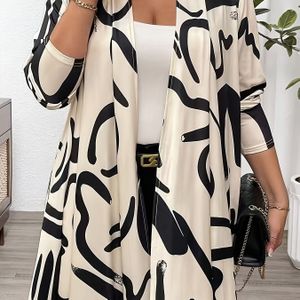 1pc Elegante Tropische Print Vrouwelijke Lange Mouw Cardigan, Halterhals Polyester Blouse met Licht Stretch voor Alle Seizoenen