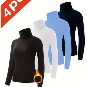 Vier-delige set - Thermische onderkleding voor dames met een hoge kraag, comfortabel en warm baslaag bovenkant.