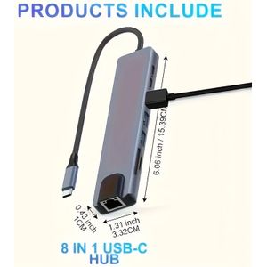 USB-C met 4K HDTV Adapter en 100m RJ45 SD/TF Kaartlezer Snellader voor MacBook Laptops en Windows Laptops