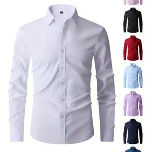 Kleur Heren Zakelijk Slim Fit Overhemd Met Lange Mouwen En Knopen, Lente Herfst Formele Kleding, Cadeau Voor Mannen
