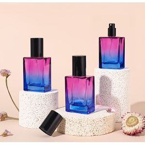 3st 1oz/30ml Gradiënt Glazen Parfumflesjes, Navulbare Fijne Mist Verstuiver Sprayflesjes, Draagbaar Vierkant Ontwerp voor Geur, Lotion, Essentiële Olie, Navulbare Parfumflesjes
