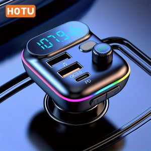 HOOTU Adapter voor Auto, Draadloze FM-zender, Wireless 5.0, MP3 Muziekspeler, 20W USB , 7 Kleuren LED