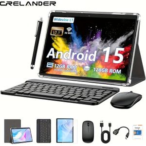 CRELANDER W30 2-in-1 Tablet PC 15 Tablet, RAM 12GB (4+8GB Uitbreidbaar) + 128GB ROM, met Hoes, (Toetsenbord, Muis, Pen) Optioneel, 2.4G/5G Wifi, GMS, GPS, Google, Pad, Tablet PC, Tablet, Pad