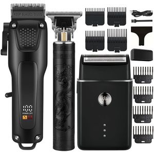 3-delige Professionele Haar- & Baardverzorgingsset voor Mannen - Draadloze Tondeuse met LED Display, Precisie Trimmer Set, USB Oplaadbaar, voor Thuisgebruik, Perfect Cadeau voor de Feestdagen