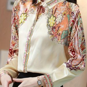 Floral Print Flat Collar Shirt, Vintage Long Sleeve Button Up Shirt For Spring & Fall, Women's Clothing