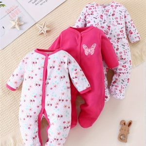 Baby jumpsuit herfst en winter voetbedekkende romper pasgeboren vlinder dierenprint kruipkleding, 3-delige set, ideaal voor buiten