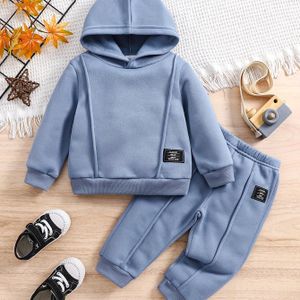 0-3 Jaar Jongens Lange Mouwen Navy Blauwe Hoodie Set, Nieuw Herfst/Winter Tweedelige Outfit, Ideaal voor Buiten