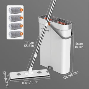40cm Microfiber Flat Mop & Bucket Floor Cleaning System, Wet Dry Mop For Wall Cleaner With Long Handle, Hardwood Floor Mop/tile Floor Mop For Toilet, Bathroom And Living Room
