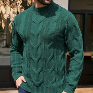 Heren Winter Warme Kabelgebreide Trui - Donkergroen Dikke H-Maat Passende Staande Kraag Pullover, Lange Mouwen Machinewasbare Trui Jas voor Casual & Formele Kleding (Geen Riem Nodig)