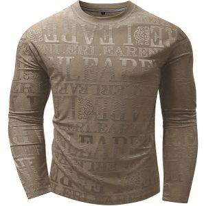 Heren Slim-Fit Casual Lange Mouwen T-Shirt met Geometrisch Letterontwerp - Ademend Polyester, Machinewasbaar