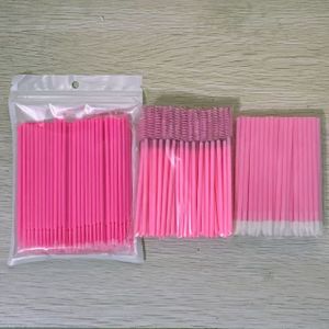 200 stuks Wimperverlengings Make-up Set, Roze Wimpersborstel, Lippenborstel en Kit