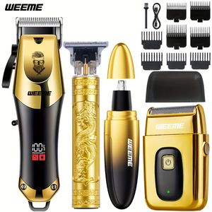 WEEME 4-delige Grooming Set voor Mannen, Haartrimmer, - en Oortrimmer, Baardtrimmer, Trimmer met Barbieraccessoires, USB-Oplaadbaar, Geschikt voor Thuis Knippen en Persoonlijke Verzorgingscadeau