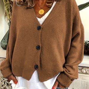 Modieus Herfst-Winter Dames Cardigan met Lange Mouwen | Elegante V-hals, Ribstrik, Knoopsluiting, , Geschikt voor Bovenkleding