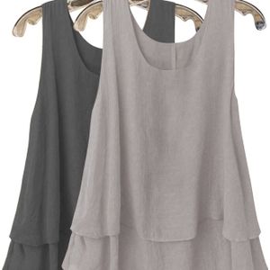 Plus Size Tweedelige Set, Plus Size Mouwloze Tanktop voor Vrouwen, Losse Ronde Hals Shirt voor de Zomer, Bohemian Stijl Vest (Ketting Niet Inbegrepen)