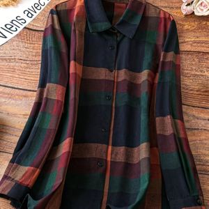 Dames Geruit Shirt met Lange Mouwen - Casual Button-Up met Kraag, Donkergroen & Geruit , Regular Fit voor Casual Kleding, Veelzijdige Kleding | Klassieke Kraag | Button-up Voorkant, Dames Shirts