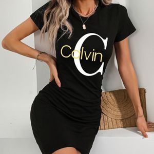 Stylish Black Print T-shirt Dress - Sexy Bodycon Fit, Round Neck, Stretchy Polyester Blend, Machine Washable, Spring/summer Casual Wear, Evening Attire | Elegant Casual Wear | Knit Texture