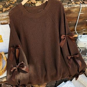 New Herfst-Winter Japanse Stijl Zoete Luie Strik Decor Losvallende Lange Mouw Kleur Trui