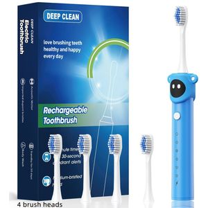 Kinderen elektrische sonic tandenborstel, 6 standaarden & 4 borstelkoppen | Sonic technologie, oplaadbaar, zachte haren borstelkopf voor kinderen van 3-12 jaar